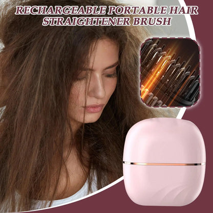 Cordless Hair Straightener Brush Portable Hairstyling Tool Mini Straightening Comb Portable Anti-Scald ShellUSB ChargingBrushes